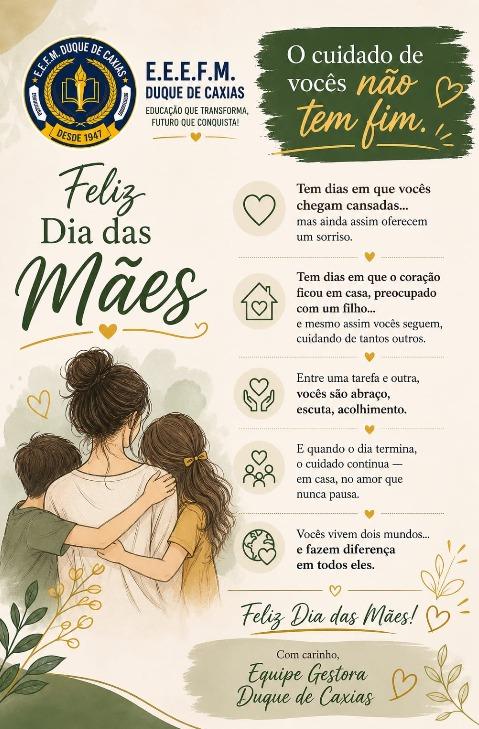 ESCOLA DUQUE DE CAXIAS HOMENAGEIA MÃES COM MENSAGEM EMOCIONANTE PELO DIA DAS MÃES