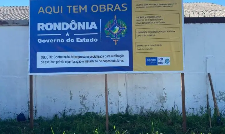 Governo de Rondônia inicia obras de poço semi-artesiano na Escola Duque de Caxias para reforçar abastecimento de água